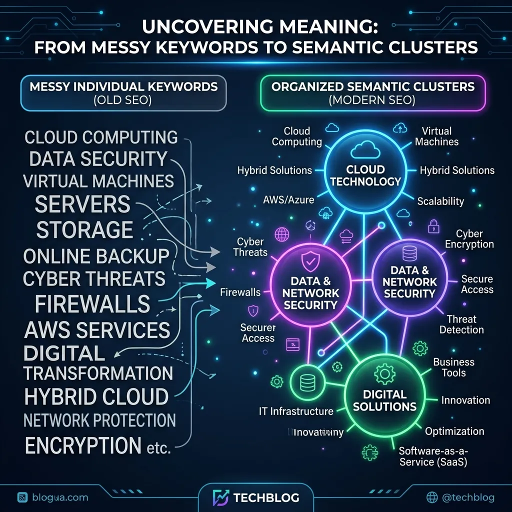 Keywords vs Semantic Clusters Infographic
